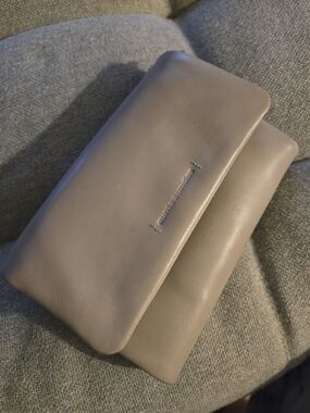 Light Taupe Leather Foldover Clutch